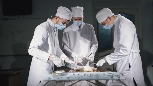 Three surgeons operating mouse — Stock Video