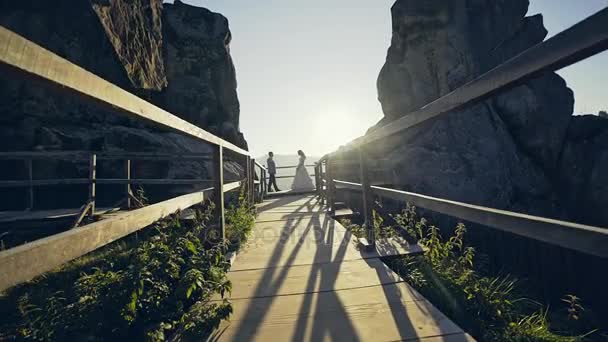 两个悬崖之间的新婚夫妇 — 图库视频影像