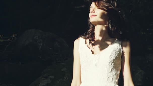 Retrato de mulher romântica na floresta de fadas — Vídeo de Stock