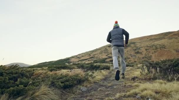 Trail running man exercising outdoors for fitness — Stock Video