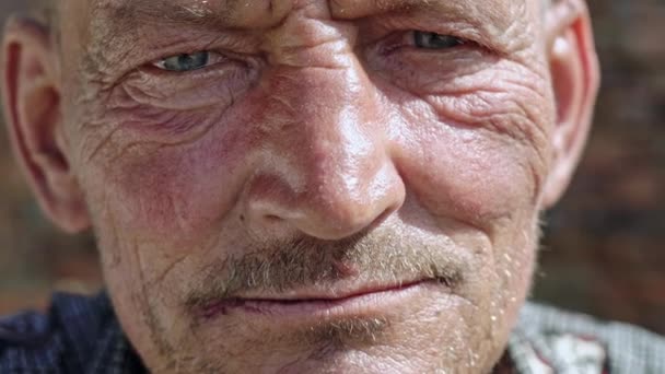 Close-up retrato de um homem sênior olhando sábio — Vídeo de Stock