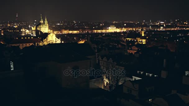 Ночной вид Праги, Чехия. Мбаппе, Чехия — стоковое видео