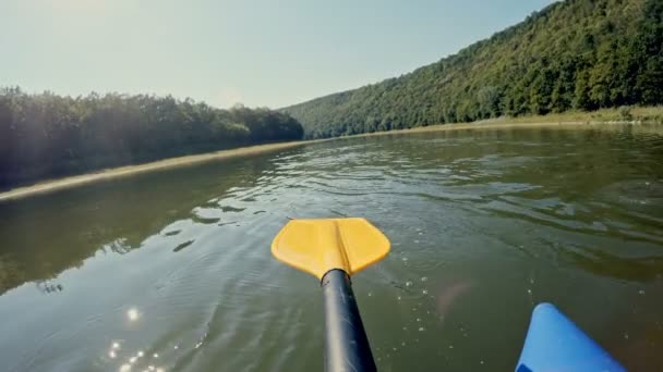 德涅斯特河峡谷的背景下的桨在夏季晴朗的一天。Zalischyky 乌克兰. — 图库视频影像