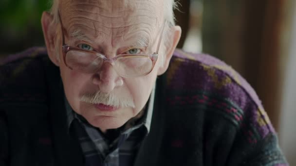 Close-up portrait of happy senior man — Stock Video