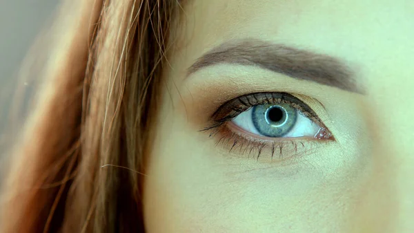 Primer plano de vídeo de las mujeres ojo azul en el estudio Imagen de stock
