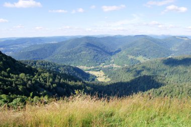 Ballon Dalsace 'tan manzara manzarası, Büyük Balon, Vosges dağlarında bir zirve / zirve, Fransa' da Haut-Rhin