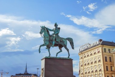 Stockholm, İsveç - 5 Ağustos 2012: Kraliyet Sarayı 'nda Charles Xiv John, Karl Xiv Johan Kung' un Binicilik heykeli
