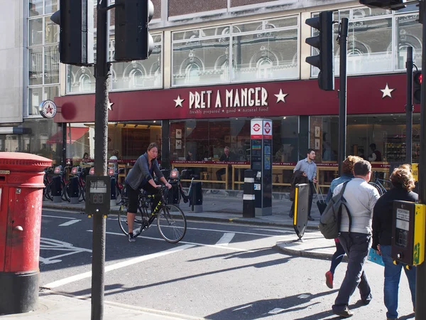 Londres Inglaterra Septiembre 2015 Fachada Exterior Pret Manger Tottenham Court — Foto de Stock