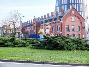 Charleroi, Belgium - December 28 2019 : Tour bleue, hotel de police de la zone de police, prs du rond-point Spirou et des anciennes caserne Defeld