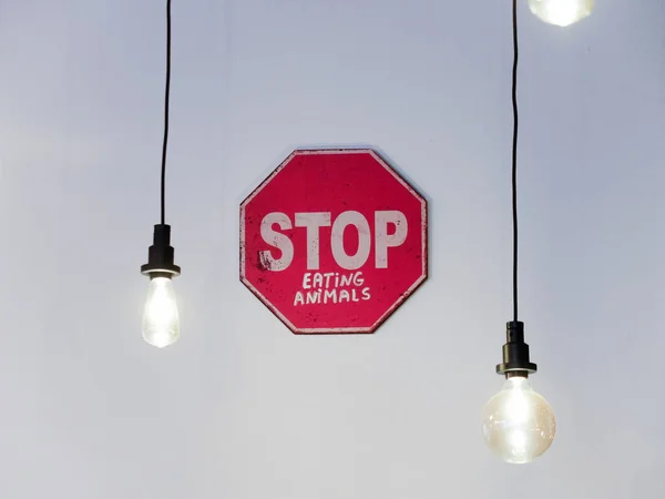 Charleroi Belgium December 2019 Stop Eating Animals Red Sign — Stock Photo, Image