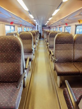Arlon, Belgium - December 27 2019 : Interior of an SNCB train, Belgian rail network
