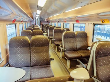 Arlon, Belgium - December 27 2019 : Interior of an SNCB train, Belgian rail network