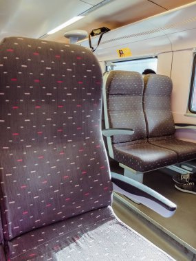 Arlon, Belgium - December 27 2019 : Interior of an SNCB train, Belgian rail network