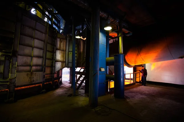 Metallurgy plant factory workshop. Electric arc furnace for melting metal.