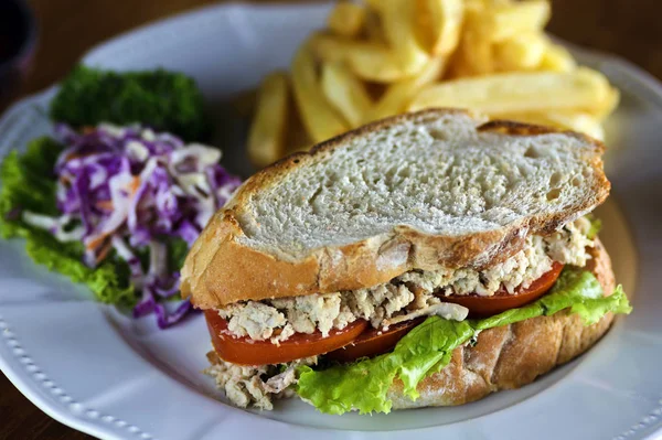 Sandwich de carne en el plato blanco — Foto de Stock