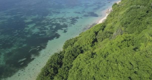 Vista aérea de la costa oceánica en un día soleado — Vídeos de Stock