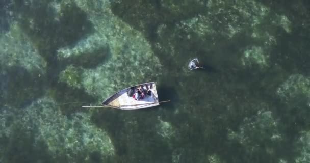 Vista aérea si barco de pesca en el mar en el día soleado — Vídeo de stock