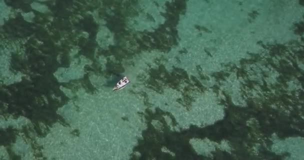 Vista aerea se barca da pesca in mare nella giornata di sole — Video Stock