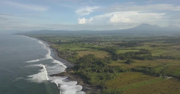 Vista aérea da praia de Kedungu na hora da manhã . — Vídeo de Stock