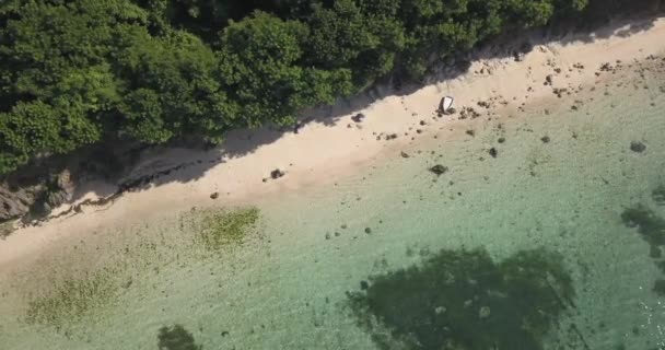 天气晴朗时渔船在海滩上的鸟瞰 — 图库视频影像