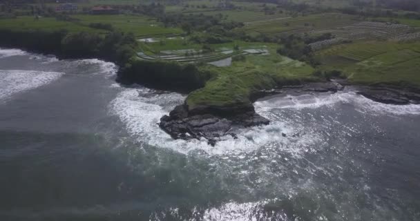Vista aérea de campos de arroz e praia de Kedungu — Vídeo de Stock