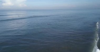 Kuta plajındaki sörfçülerin hava manzarası