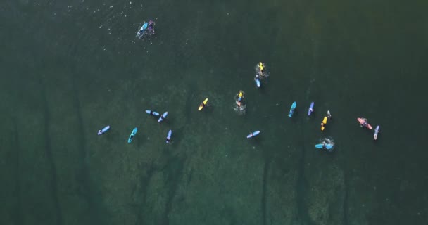 Vista aérea de los surfistas en la playa de Balangan — Vídeo de stock