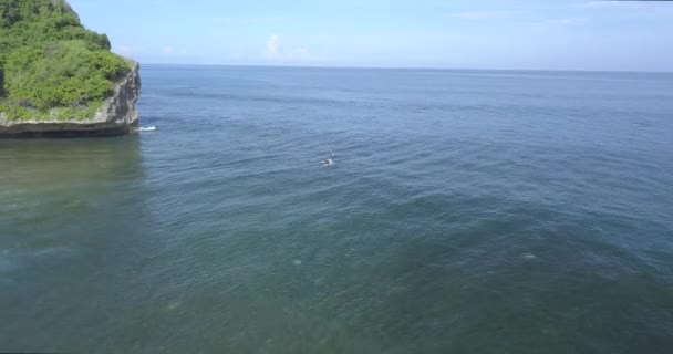 Luchtfoto van surfers op Balangan strand — Stockvideo