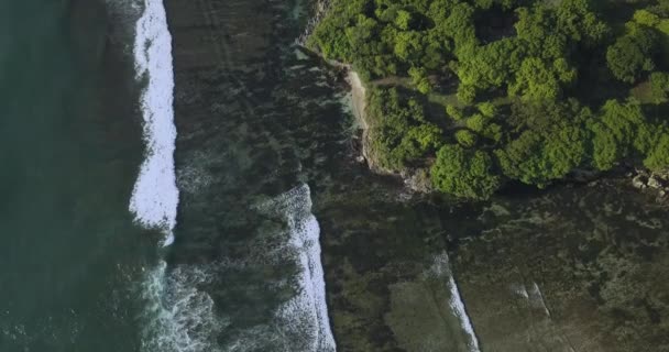 Luchtfoto van rotsachtige kustlijn — Stockvideo