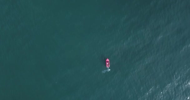 Aerial view of red boat — Stock Video