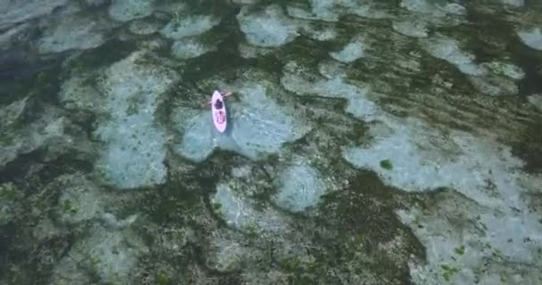 Uitzicht vanuit de lucht op de kajakkers op de Indische Oceaan — Stockvideo