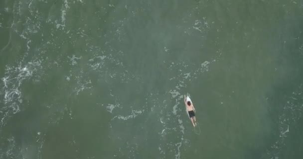 Vue aérienne du surfeur sur la plage de Perereenan — Video