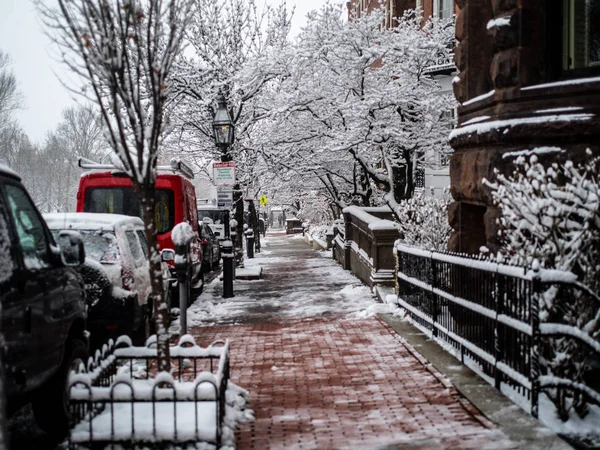 A Boston City Sidewalk During A Snow Storm