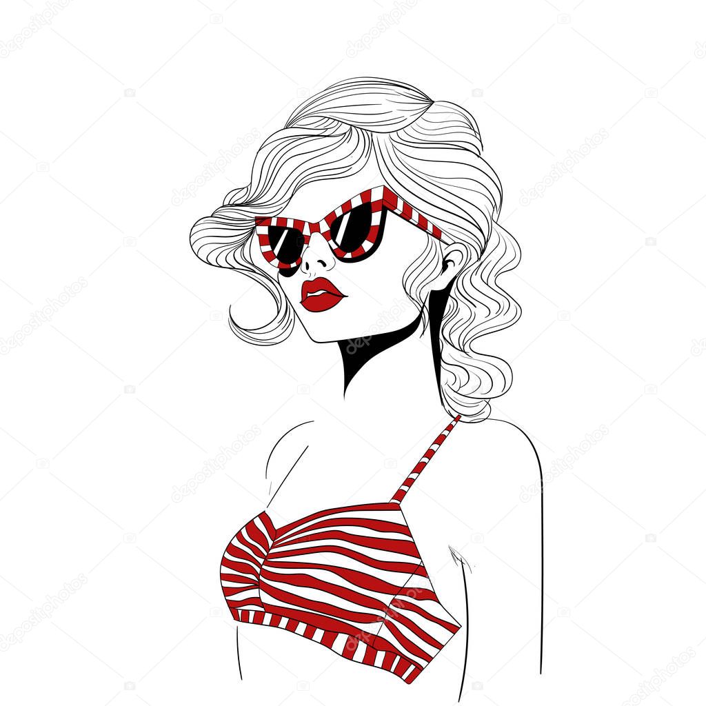 model in striped glasses illustration
