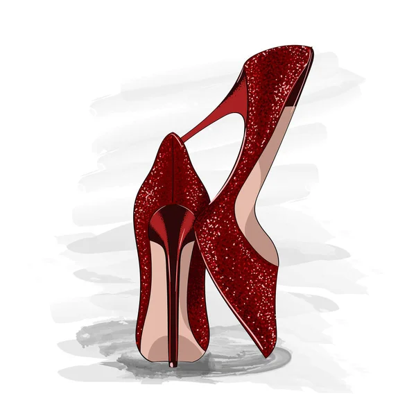 Red shiny heels shoes — Stock Vector