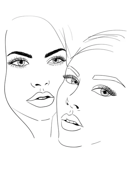 Dos mujeres caras boceto — Vector de stock