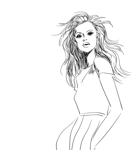 Sketch of model with windy hair — Stock Vector