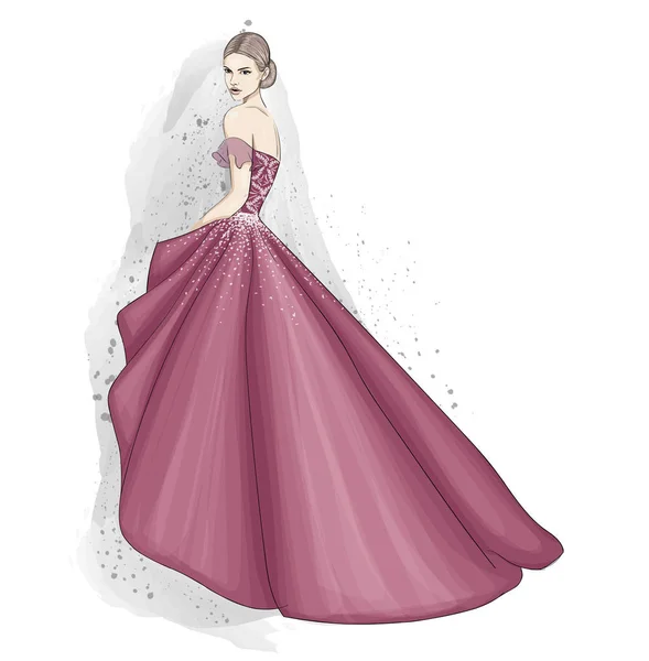 Tender woman in couture dress — Stock Vector