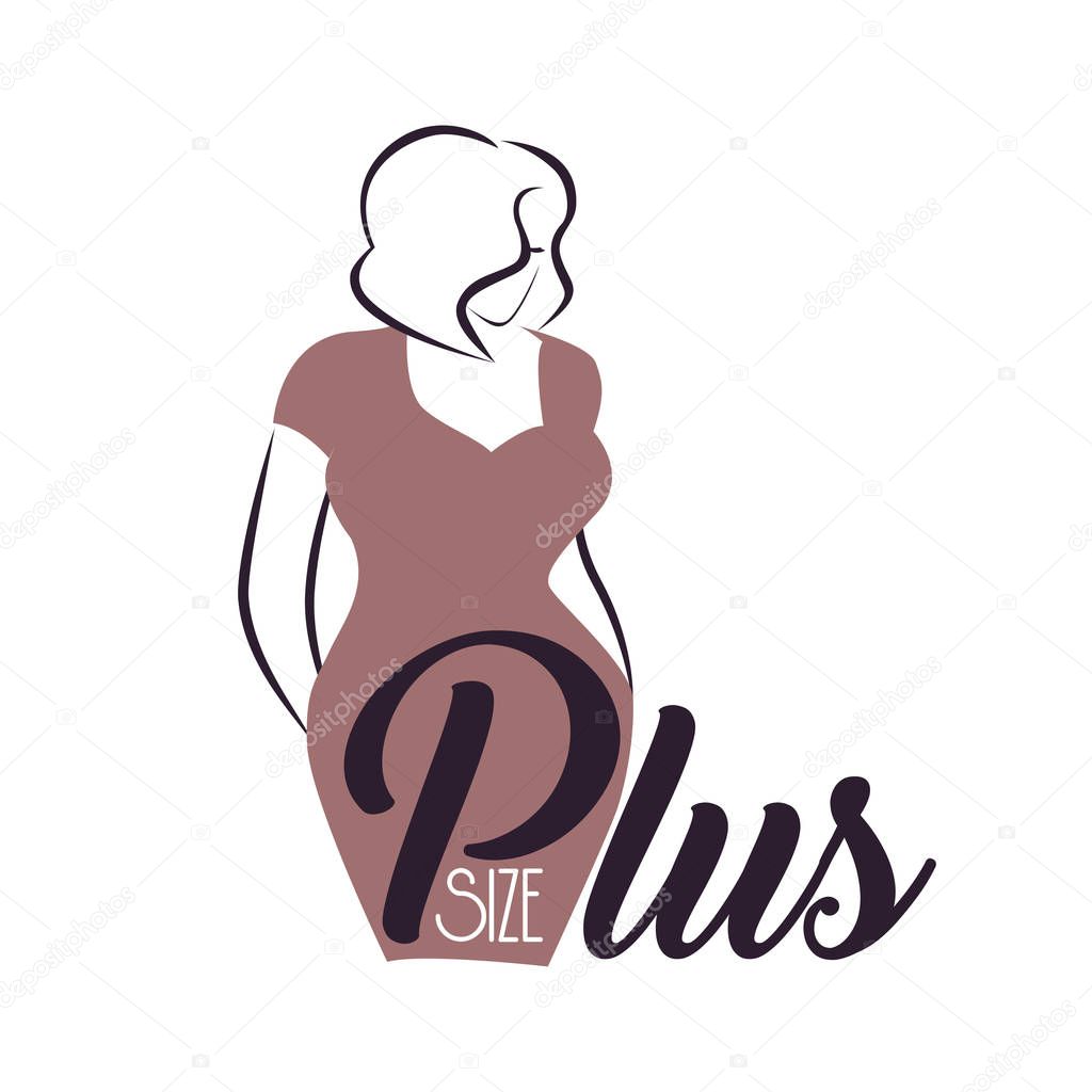 Plus size woman silhouette logo illustration