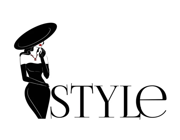 Mulher de moda em chapéu grande e logotipo de diamantes —  Vetores de Stock