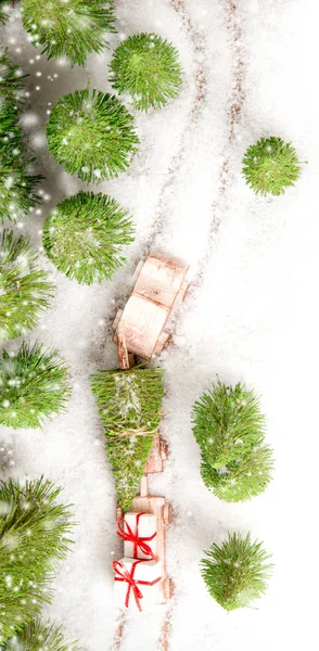 Christmas Gifts on a Car in the Forest — Stock Photo, Image