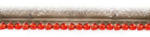 Red Christmas Ball Row Wooden Background — Stock Photo, Image