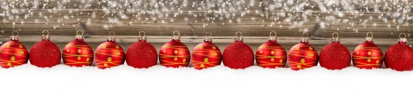 Red Christmas Ball Row Wooden Background — Stock Photo, Image