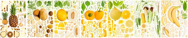 Gelbe Obst- und Gemüsescheiben und Blattsammlung — Stockfoto