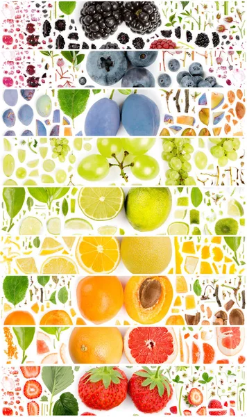 Ampia Collezione Pezzi Frutta Colorati Fette Foglie Isolate Bianco Vista Foto Stock