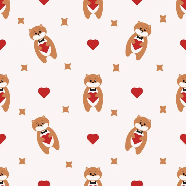Sevimli Hamster Kalplerle Kusursuz Bir Desen Vektör Illüstrasyonu — Stok Vektör