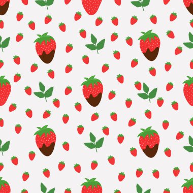 Beyaz arka planda çilek ve nane aromalı kusursuz desen. Vektör illüstrasyonu.