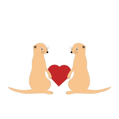 İçinde firavun faresi ve kalp olan tebrik kartı. Vektör illüstrasyonu.