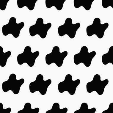 Beyaz arka planda siyah lekeler olan kusursuz bir desen. Vektör illüstrasyonu.