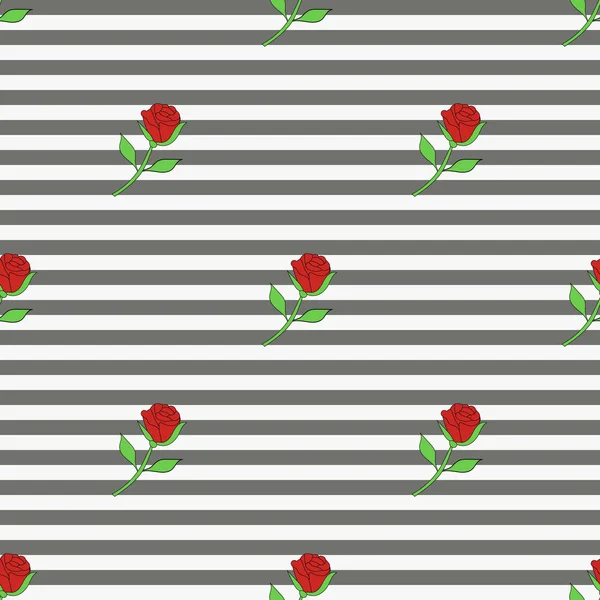 Nahtloses Muster Mit Roten Rosen Auf Weißem Und Grauem Hintergrund — Stockvektor